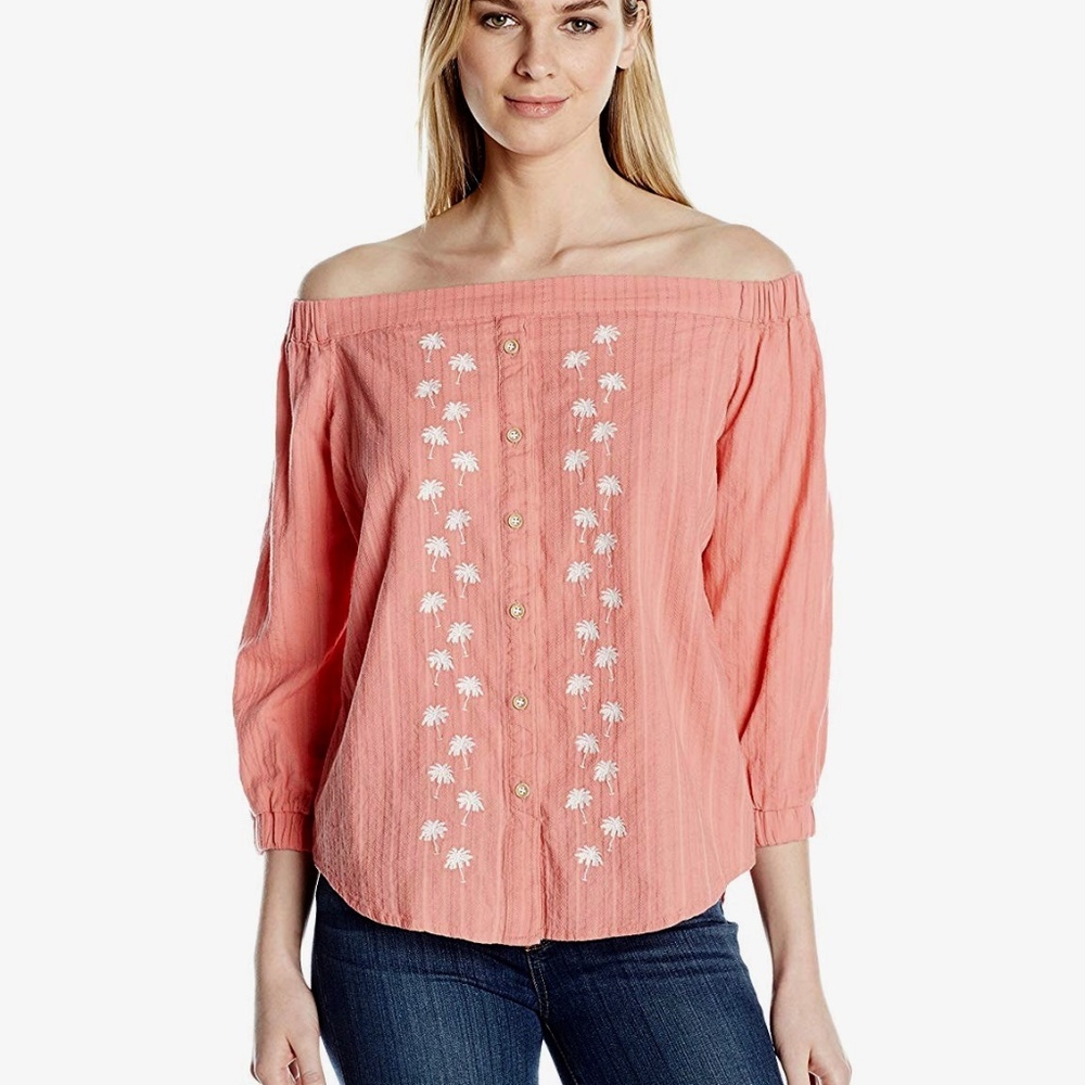 Tropical Palm Tree Peach Small Democracy Top Shirt - Picture 7 of 8